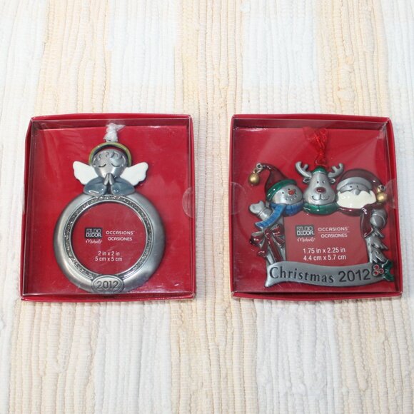 STUDIO DECOR CHRISTMAS ORNAMENT PHOTO PICTURE FRAMES LOT 2 DATED 2012 NIB ANGEL - Picture 1 of 9